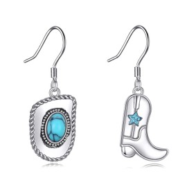 VONALA Turquoise Cowgirl Boots and Hat Earring 925 Sterling Silver Western Wild West Cowgirl Dangle Drop Earrings Boho Jewellery for Women, Unit size, Sterling Silver, Abalone