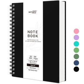 RETTACY B5 Dotted Notebook, Bullet Dot Grid Journal, Wirebound Spiral Notebooks 300Pages /150 Sheets for Writing,100gsm, PVC Hardcover, for Women Men Work Office School,19 x 25 cm - Black