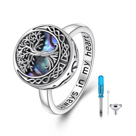 Sterling Silver Tree of Life Urn Ring for Ashes Celtic Knot Family Tree Memorial Keepsake Jewelry Always in My Heart Cremation Ring for Women Men (8)