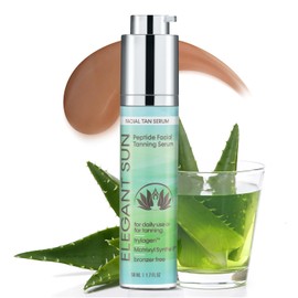 Elegant Sun Facial Tanning Bed Lotion, Outdoor or Indoor Facial Tanning Lotion for Tanning Beds or Daily Use, No DHA Bronzer. Natural Flawless Glow Peptide Facial Serum, Sheer Tinted Serum by Elegant Sun