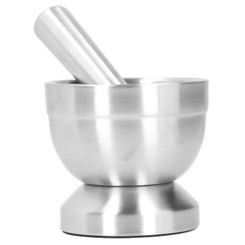 Mortar and Pestle Set, Stainless Steel Manual Garlic Press Grinder Crusher, Kitchen Accessory for Crushing Grinding Ergonomic Design (S)