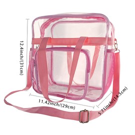 TotePrint Clear Stadium Approved Tote Bag for Women PVC Transparent Crossbody Purse, See Through Handbag for Concerts&Gym, Pink