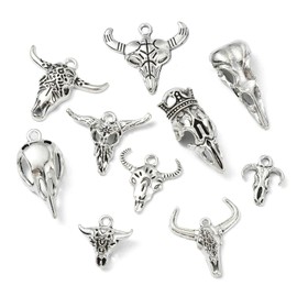 DanLingJewelry 84Pcs Antique Silver Animal Skull Charms Western Bull Cattle Raven Bird Head Skeleton Tibetan Charms for DIY Jewellery Making