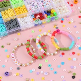Bracelet Making Kit Beads for Girls, 12 Color Clay Beads Friendship Alphabet Beads Jewelry Making Kit, Seed Beaded Smile Butterfly Beaded for Heishi Preppy Set DIY &Crafts Birthday Christmas Gifts