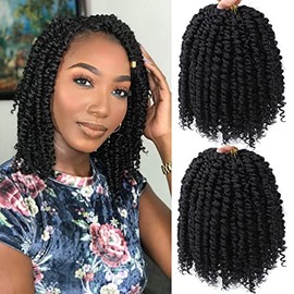 Passion Twist Hair 8 Inch 8 Packs, Pre Twisted Passion Twist Crochet Hair For Black Women, Pre Looped Passion Twist Curly Crochet Hair, Short Crochet Passion Twist Braiding Hair Extensions (8 Inch (Pack of 8), 1B#)
