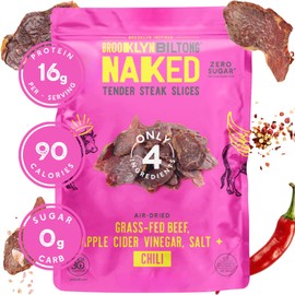Brooklyn Biltong Air Dried Grass Fed Beef Snack, South African Beef Jerky (8 oz, Pack of 1) - Whole30 Approved, Paleo, Keto, Gluten Free, Sugar Free, Made in USA - (Naked Chili)