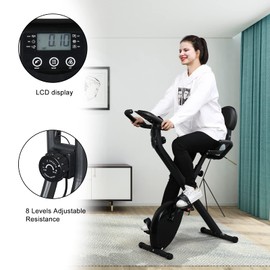 Indoor Cycling Bike-Folding Exercise Bike-Stationary Bike with Magnetic Resistance,LCD Monitor,Pulse Monitor and Comfortable Backrest Seat Black