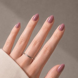 Aeollik Uñas postizas hechas a mano, cortas, ovaladas, color rosa empolvado, con puntas francesas, 24 piezas, 12 tamaños, con pegamento para uñas y pe