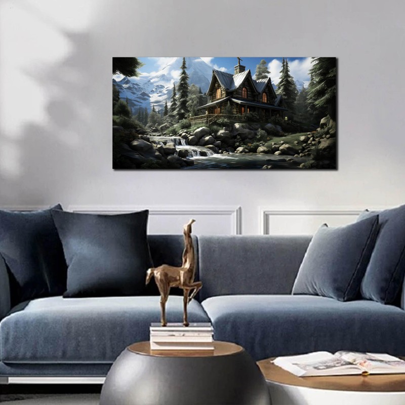 ANCXWOTER Landscape Canvas Wall Art Green Forest Large Artwork for