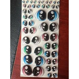 371-M: 50 Pcs (25 Pairs) Assorted 3D Resin Wiggle & Googly Eyes (5mm-22mm) -Brown, Blue, Gray, Green- Self-Adhesive for DIY Crafts, Clay, Polymer Clay, Sculptures, Cold Porcelain, Amigurumi