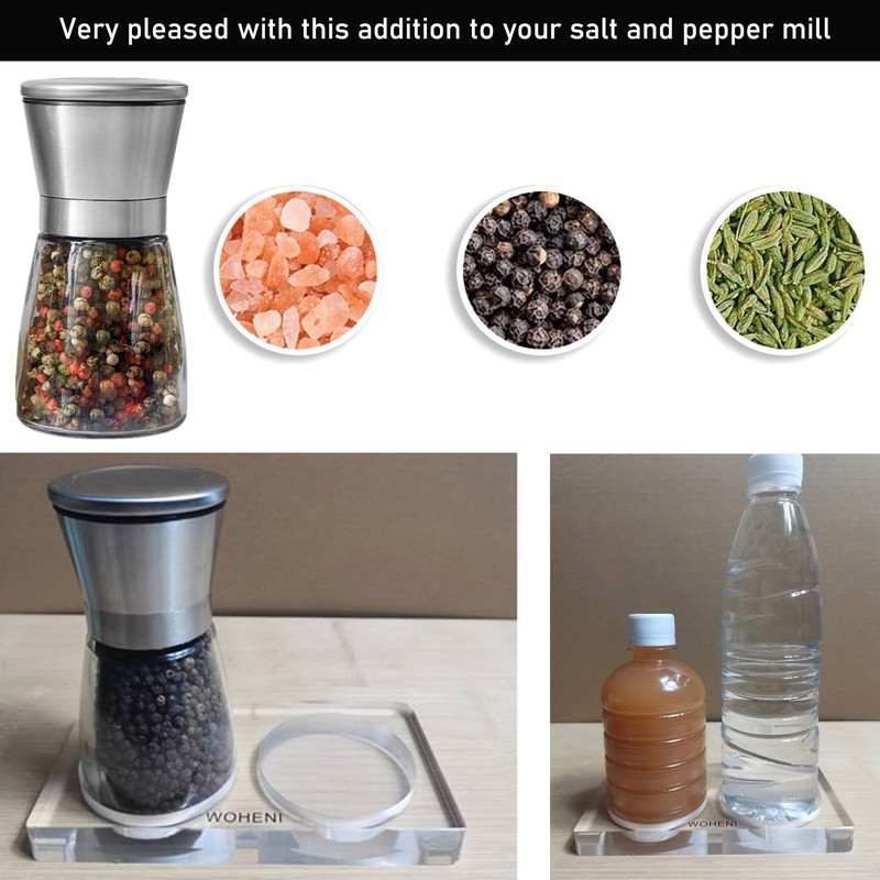 WOHENI 塩コショウミルトレイ 塩コショウトレイ オイル&ビネガーボトルトレイ 塩コショウグラインダーシェーカースタンド | ミルは含まれません (アクリル)