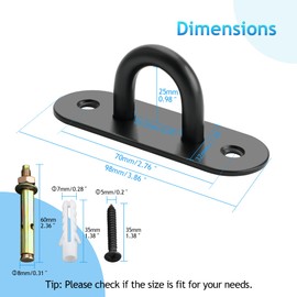 SAYAYO Pad Eye Plate Hooks U Ceiling Hook for Hanging Plants Outdoor Lights Swing Suspension Marine Hardware Staple Hook Loop with Screws Stainless Steel Wall Mount, Black 4 PCS