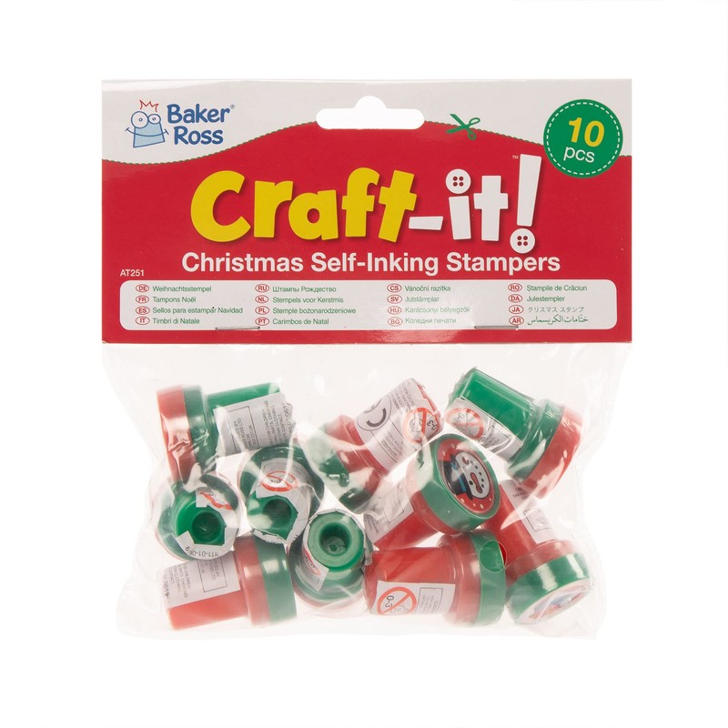 Baker Ross AT251 Christmas Self-Inking Stampers, Arts and Crafts for