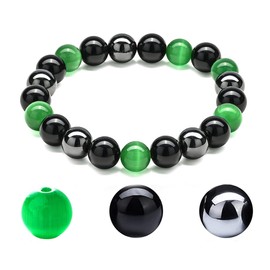 Cat'S Eye Bracelets，CLASS A QUALITY，Cat'S Eye And Obsidian Magnet Bracelets, Sunshine, Self-Confidence, Release Anxiety (Grade A,Green Opal Bracelet,10MM(7.8"))