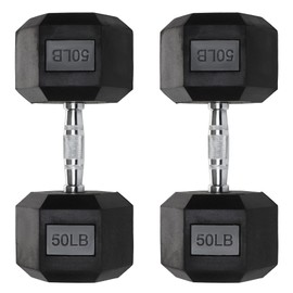 Hex Dumbbells - Heavy Duty PVC Coated Weights, Chrome-Plated Knurled Handles - Workout, Exercise, Lifting, Body Building Home Gym Training Gear - 3 Lb to 50Lb Options - Sold in Pairs