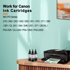 KSUMEI Ink Refill Kit for Canon 210 240 243 245 250 270 280 CL 241 244 246 251 271 281XL PGI-225 CLI-226 PGI-1200 PGI-2200 Ink Cartridge Bottle (Black, 100ml x 3)