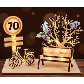 I LOVE MOM Money Gift Birthday Wood, Bicycle Gift, DIY Three-Dimensional Trees Bench Decoration Numbers for Gifts, Weddings, Parties, Birthdays, Anniversaries (GYY-70)