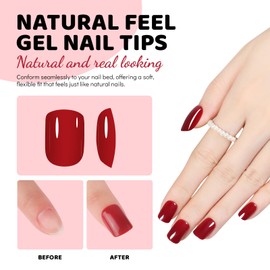 Aokitec Press On Nails Short Square - False Acrylic Nails with Nail File & Nail Sticky Tabs, 24 Red Full Cover Stick on Nails in 12 Sizes Easy to Carry & Use Long-Lasting for Party Wedding Christmas