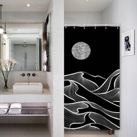 Leowefowa Abstract Mountain Shower Curtain 36 x 72 Inch, Boho Sun Black and White Lines Geometric Aesthetic Bath Curtain, Mid Century Theme Bathroom Bathtub Decor Curtains Waterproof Fabric