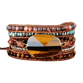 ZOSOJONA Starto Boho Wrap Bracelets Woven Natural Stone Bead Healing Friendship Bracelet (Tiger Eye)
