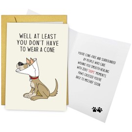 Nchigedy Funny Dog Get Well Soon Card for Him Her, Humorous Speedy Surgery Recovery Card for Men Women, Well at Least You Don't Have to Wear a Cone