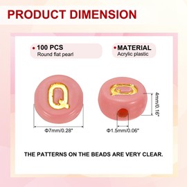 HARFINGTON 100 Pcs Acrylic Letter Beads, 4x7mm Colorful Round Alphabet Beads with Golden Letter Q, Flat Alphabet Spacer Beads for Jewelry Making Bracelets Necklaces