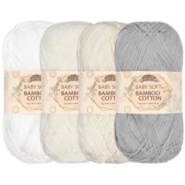 JubileeYarn Baby Soft Bamboo Cotton Yarn - 50g/Skein - Shades of White - 4 Skeins