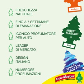 Arbre Magique Mono Car Air Freshener, Coconut Scent, Exotic and Fruity Scent, Lasts up to 7 Weeks, Made in Italy, Pack of 6
