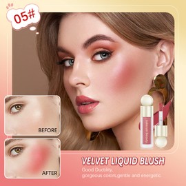 Liquid Blush For Cheeks, Soft Velvet Cream Blush Face Blush Makeup, Pink Blush Red Blush Skin Tint, Natural-Looking Makeup Blush Stick, Waterproof Dewy Cheek Tint, Lightweight Blush Makeup (5#)