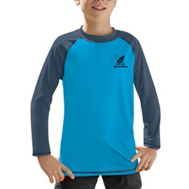 BesserBay Quick Drying UV Protection Rash Vest for Big Boys Blue Navy Summer Long Sleeve Sun Top 13-14 Years