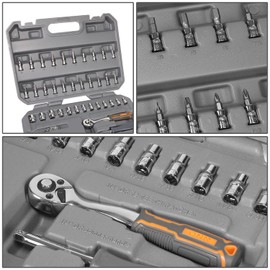 ‎DNA MOTORING TOOLS-00127 42-Piece 1/4 Inch Drive Socket Set with Carrying Case for Household or Automobile Repairing