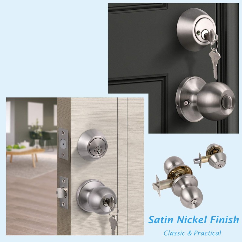 2 Pack Entry Door Knobs with Double Cylinder Deadbolt, Same