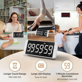 MeesMeek Kitchen Clock Timer: 99H 59M 59S Countdown Countup Rechargeable Interval Digital Timer, 7.8'' Large LED Display with 3 Brightness, 5 Alarms and 4 Volume Levels, Magnetic Clock for Classroom