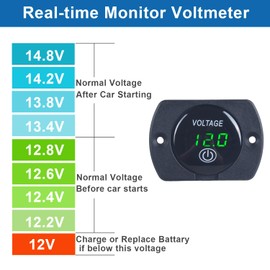 DMWD 1Pc Automotive 12V Voltage Gauge with Touch Switch Car Digital Display Volt Gauge, DC 12V 24V with Waterproof Voltmeter Panel for Boat Marine Vehicle Motorcycle Truck ATV UTV Car