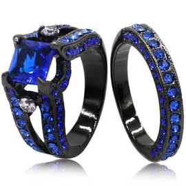 Black Blue Princess Cut Cubic Zirconia Wedding Ring Set (12)