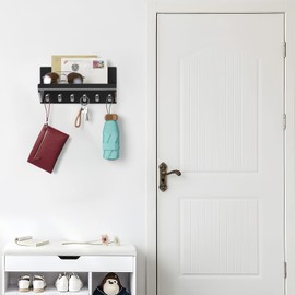 WINFFOR Key Holder Wall Mount - Decorative Key and Mail Holder with Shelf Acrylic Key Hooks for Home Entryway Wall Decor Key Hanger with Mounting Hardware (Black)