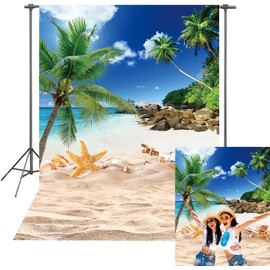 Summer Beach Ocean Backdrop Summer Outdoor Blue Sky Palm Tree Photography Background Beach Wedding Birthday Party Decoration 5x7FT