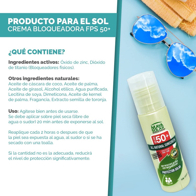 Maya Solar Bloqueador Solar 100% Biodegradable SPF 50+ 75 ml