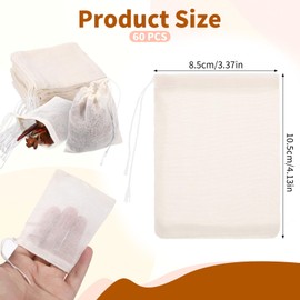 60 Pcs Drawstring Muslin Bags 4x3 Inch Reusable Empty Tea Bag for Loose Tea Natural Cotton Cheese Cloth Bag Sachet Empty Spice Bags for Filtering Cooking Soups Herbal Teas Cold Brewed Coffee