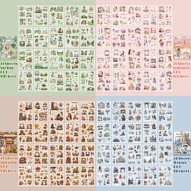 Pet Stickers for Journaling - 700+Pcs Watercolor Scrapbooking Stickers for Adults, 4 Pack Season-Themed Sticker Books, 80 Sheets Pre-Cut Decorative Ephemera Junk Journal Sticker Arts Set