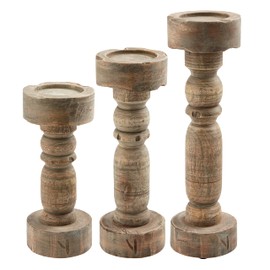 Mud Pie Lg Chunky Wood Candlestick, 15 1/2" x 4 1/2" dia