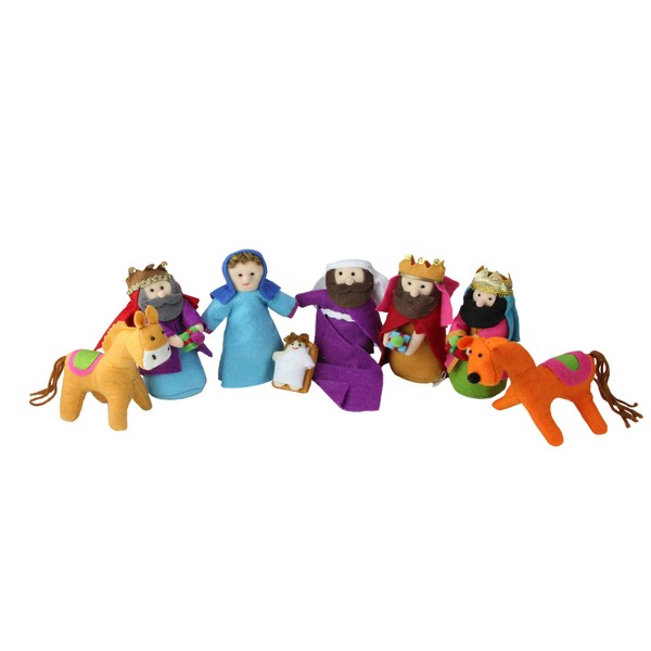 8-piece Set, Fabric Christmas Nativity Set with Wise Men & Animals, 6 Inches Tall