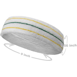 Couver White Thick Large Wide Basketball Headband pro with Green, Yellow Lines[1 Piece]