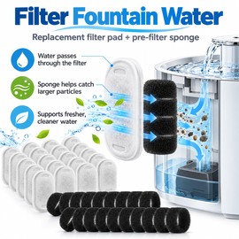 Pet Water Fountain Replacement Filters for Cats & Dogs – 20 Activated Carbon Filters + 20 Sponges for Daily Hydration