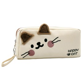 LJCZKA Cute Cat Pencil Case Large Capacity for Girls, Cat Pen Bags with 3 Compartments, Pencil Pouch Stationery Organizer for Office College School