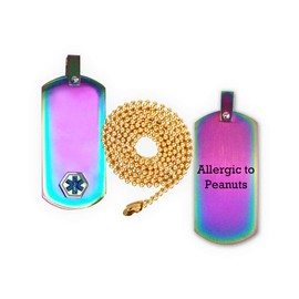 Allergic to Peanuts Medical Alert ID Dog Tag Pendant in Anodized Titanium