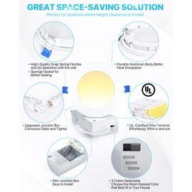 Ensenior 12 Pack 4 Inch Ultra-Thin LED Recessed Ceiling Light with Junction Box, 3000K/4000K/5000K Selectable, 9W 75W Eqv, Dimmable, 750LM High Brightness - ETL and Energy Star Certified