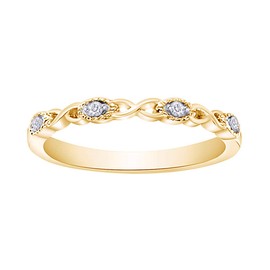 Aria Jewels Natural Diamond Accent Infinity Wedding Band Stackable Ring in 14K Yellow Gold Plated 925 Sterling Silver for Women (0.04 Cttw, I-J Color, I2-I3 Clarity) - 4