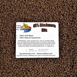 Aquatic Foods Inc. 45% Blackworm Sinking Bits, APX 1/8" x 5/16" Sinking Bits Perfect for Small Discus, Small & Medium Cichlids, All Tropical Fish - 1/8-lb