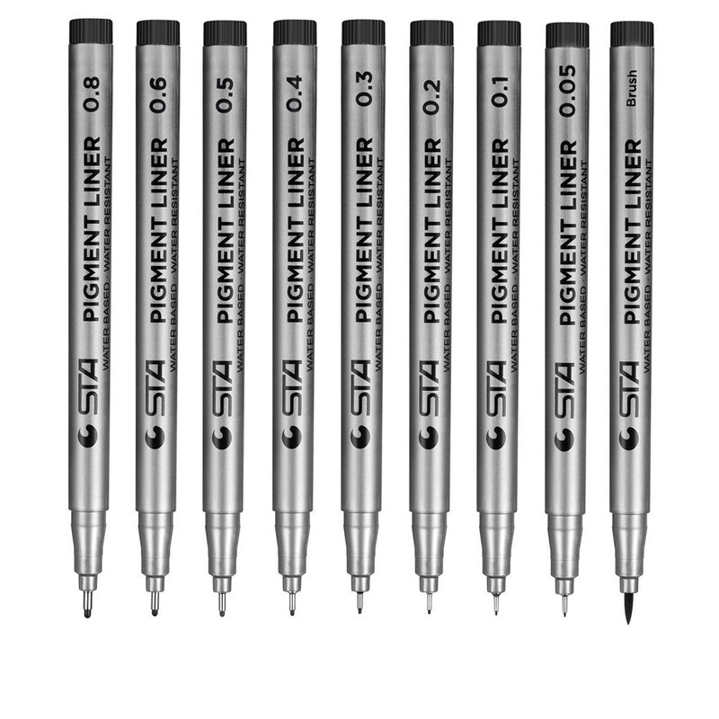 9Pcs Hand Painted Pens Waterproof Micro Line Pens Illustration Drawing